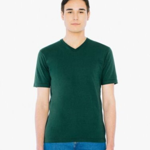NWT AMERICAN APPAREL FINE JERSEY SHORT SLEEVE V-NECK T-SHIRT FOREST GREEN SMALL - Picture 1 of 5